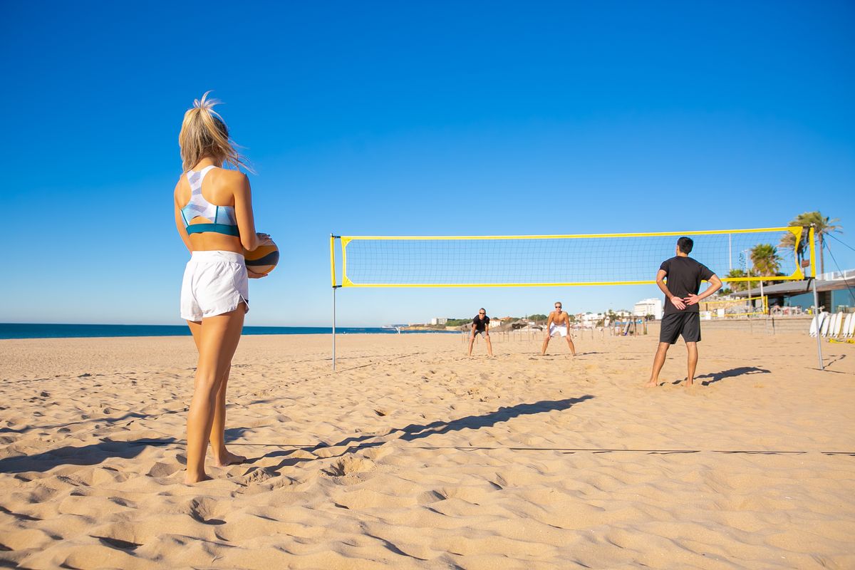 Volleyball net set up on a sunny beach